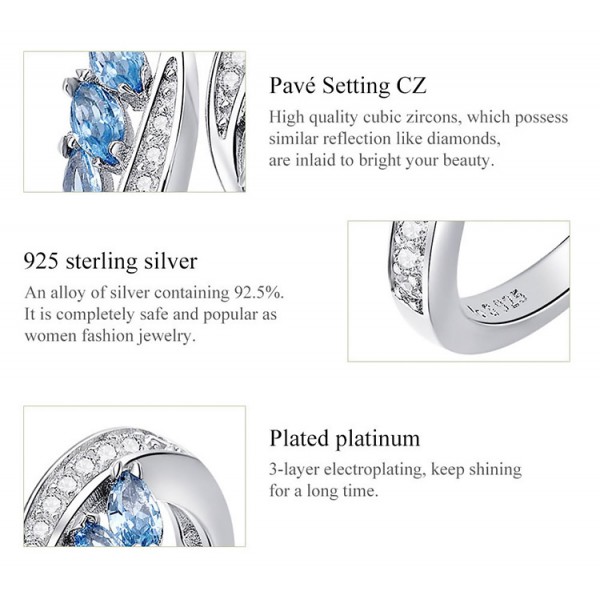 BAMOER δαχτυλίδι BSR005, κυβική ζιρκόνια, ανοιγόμενο, ασήμι 925, ασημί