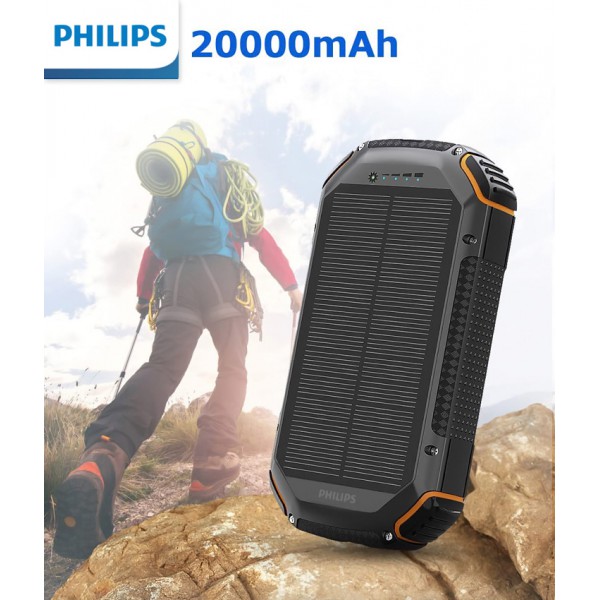 PHILIPS ηλιακό power bank DLP7726N με φακό, 20000mAh, 15W, μαύρο PHILIPS ηλιακό power bank DLP7726N με φακό, 20000mAh, 15W, μαύρο