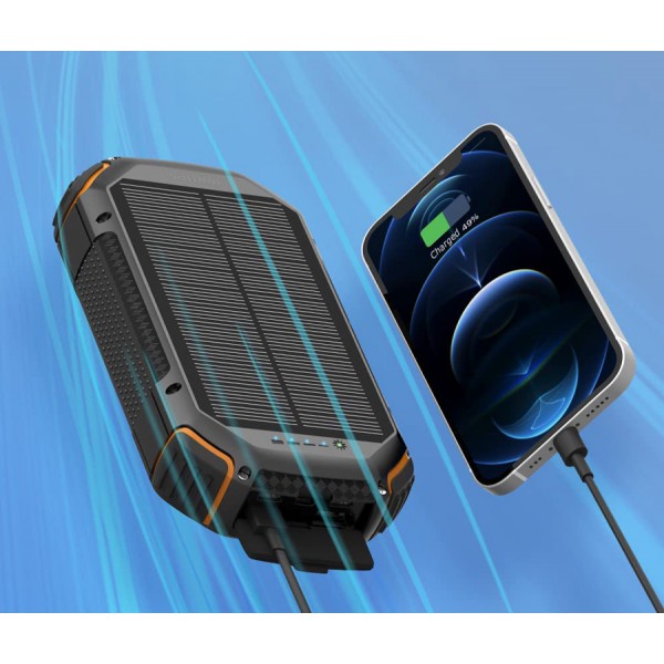 PHILIPS ηλιακό power bank DLP7726N με φακό, 20000mAh, 15W, μαύρο PHILIPS ηλιακό power bank DLP7726N με φακό, 20000mAh, 15W, μαύρο