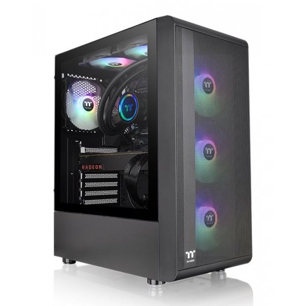 THERMALTAKE PC case mid tower S200 TG ARGB, 460x210x395mm, 3x fan, μαύρο THERMALTAKE PC case mid tower S200 TG ARGB, 460x210x395mm, 3x fan, μαύρο