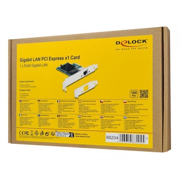 DELOCK κάρτα επέκτασης PCIe x1 σε 1x RJ45 Gigabit 88204, 1000Mbps