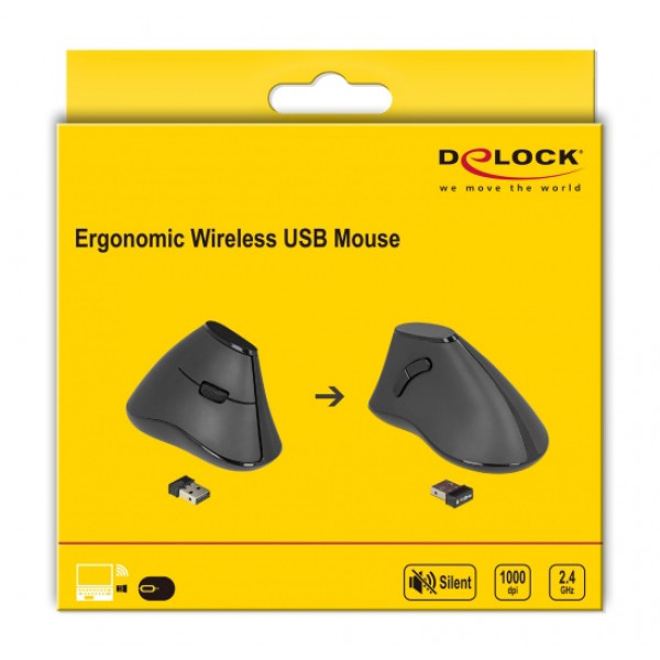 DELOCK ασύρματο vertical ποντίκι 12622 οπτικό, 5 πλήκτρα, 1000DPI, μαύρο DELOCK ασύρματο vertical ποντίκι 12622 οπτικό, 5 πλήκτρα, 1000DPI, μαύρο