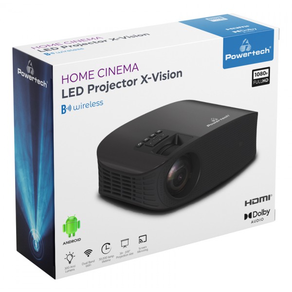 PPOWERTECH LED βιντεοπροβολέας X-Vision, 1080p WiFi, Dolby Audio, Android