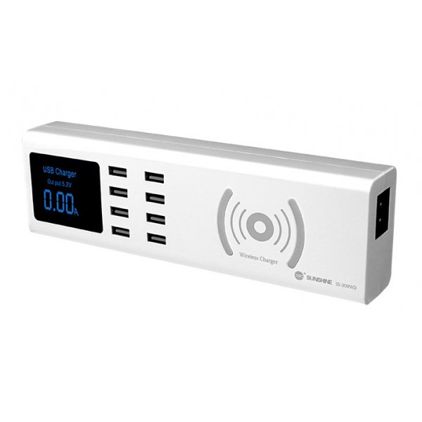 SUNSHINE σταθμός φόρτισης SS-309WD, 8x USB 8A, wireless 10W, λευκός SUNSHINE σταθμός φόρτισης SS-309WD, 8x USB 8A, wireless 10W, λευκός