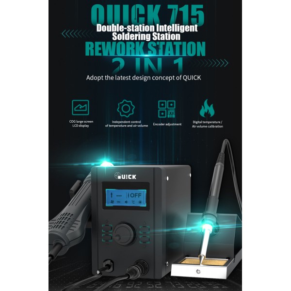 QUICK σταθμός κόλλησης QUICK715, κολλητήρι/πιστόλι αέρα, 760W, 100~450°C QUICK σταθμός κόλλησης QUICK715, κολλητήρι/πιστόλι αέρα, 760W, 100~450°C