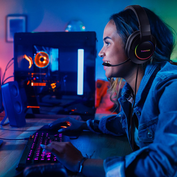 TRONSMART gaming headset Sparkle, USB, multiplatform, 50mm, μαύρο