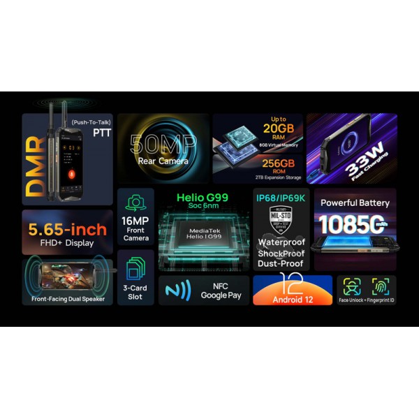 ULEFONE smartphone Armor 20WT, 5.65", 12/256GB, 10850mAh, μαύρο