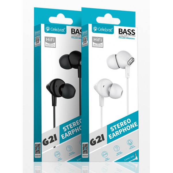 CELEBRAT earphones με μικρόφωνο G21, 3.5mm, 1.2m, μαύρα CELEBRAT earphones με μικρόφωνο G21, 3.5mm, 1.2m, μαύρα