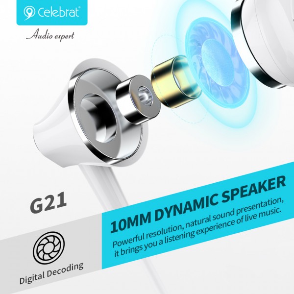 CELEBRAT earphones με μικρόφωνο G21, 3.5mm, 1.2m, μαύρα CELEBRAT earphones με μικρόφωνο G21, 3.5mm, 1.2m, μαύρα