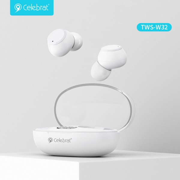 CELEBRAT earphones με θήκη φόρτισης TWS-W32, True Wireless, λευκά CELEBRAT earphones με θήκη φόρτισης TWS-W32, True Wireless, λευκά