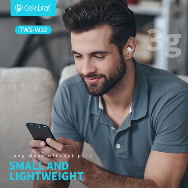 CELEBRAT earphones με θήκη φόρτισης TWS-W32, True Wireless, λευκά CELEBRAT earphones με θήκη φόρτισης TWS-W32, True Wireless, λευκά