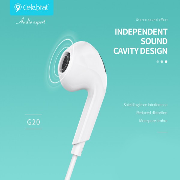 CELEBRAT earphones με μικρόφωνο G20, 3.5mm, 1.2m, λευκά