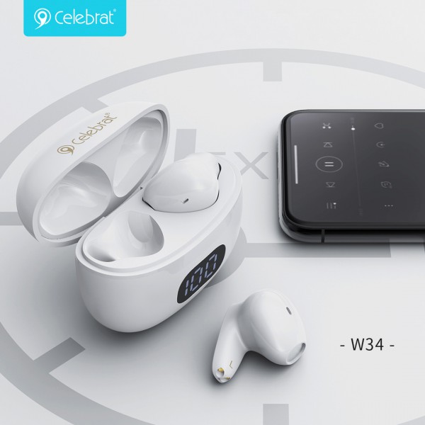CELEBRAT earphones με θήκη φόρτισης TWS-W34, True Wireless, λευκά CELEBRAT earphones με θήκη φόρτισης TWS-W34, True Wireless, λευκά