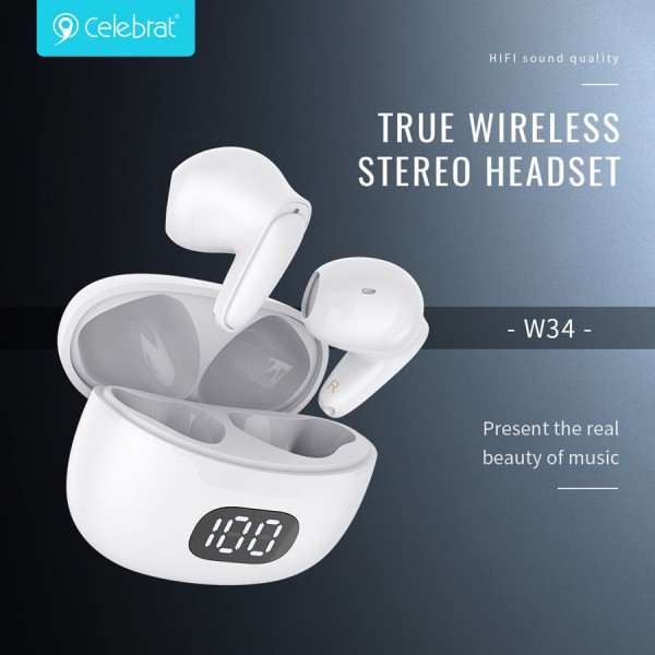 CELEBRAT earphones με θήκη φόρτισης TWS-W34, True Wireless, μαύρα CELEBRAT earphones με θήκη φόρτισης TWS-W34, True Wireless, μαύρα