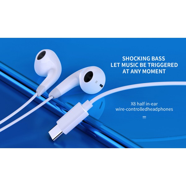 YISON earphones με μικρόφωνο X8, USB-C, 13mm, 1.2m, λευκά YISON earphones με μικρόφωνο X8, USB-C, 13mm, 1.2m, λευκά
