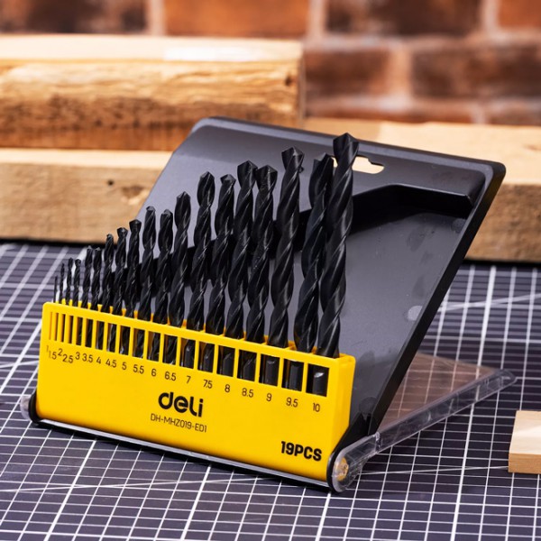 DELI σετ τρυπάνια DH-MHZ019-ED1 για σίδηρο HSS, 1-10mm, DIN 338, 19τμχ DELI σετ τρυπάνια DH-MHZ019-ED1 για σίδηρο HSS, 1-10mm, DIN 338, 19τμχ