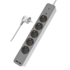 POWERTECH πολύπριζο ασφαλείας PT-1059 5x schuko/2x USB, 16A, 1.4m, λευκό