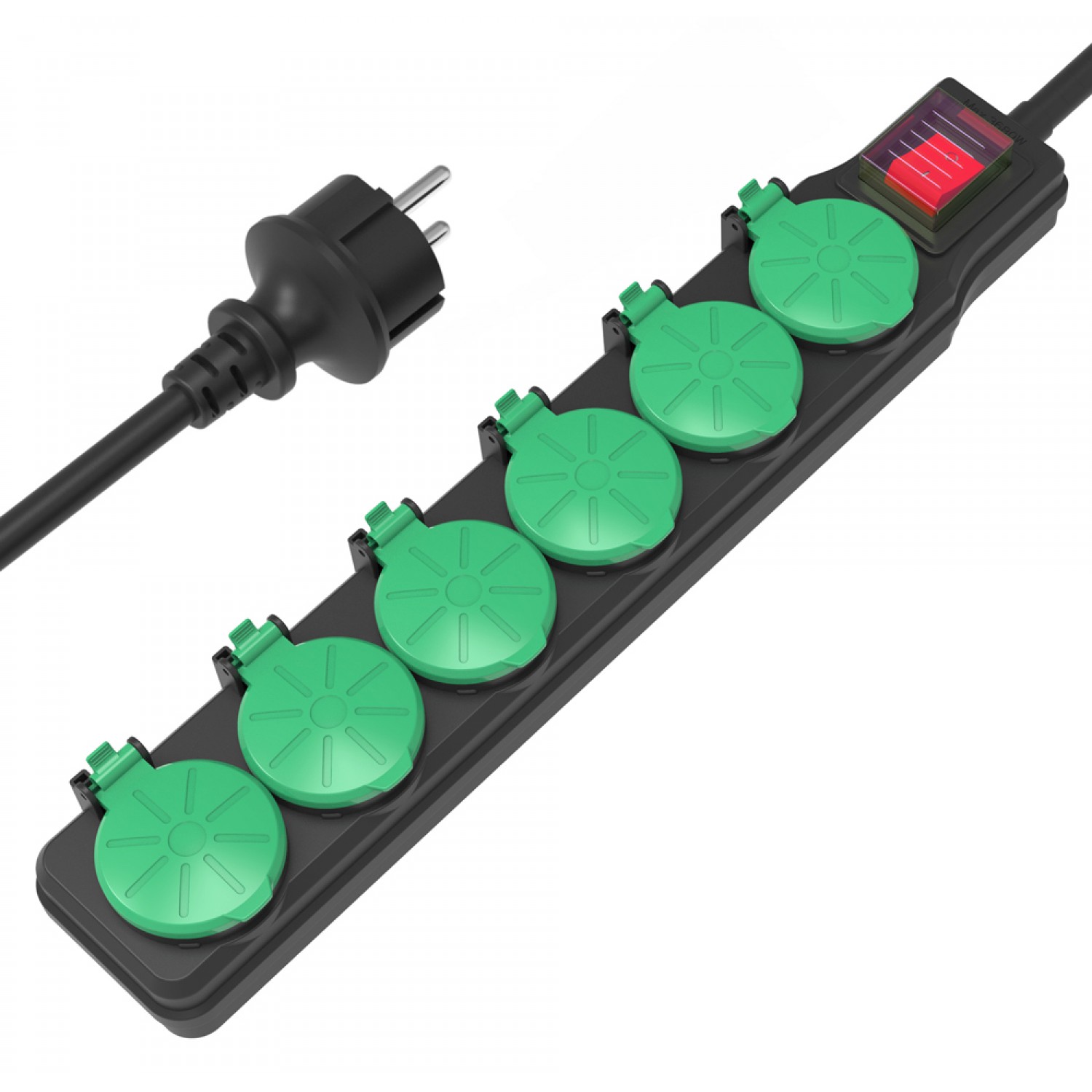 POWERTECH πολύπριζο PT-1071, 6x schuko, IP44, 16A, 1.5m, μαύρο POWERTECH πολύπριζο PT-1071, 6x schuko, IP44, 16A, 1.5m, μαύρο