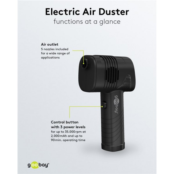 GOOBAY ηλεκτρικό air duster 61667, LED οθόνη, 46.8W, 2000mAh, μαύρο GOOBAY ηλεκτρικό air duster 61667, LED οθόνη, 46.8W, 2000mAh, μαύρο