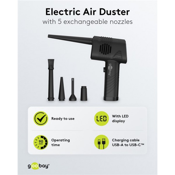 GOOBAY ηλεκτρικό air duster 61667, LED οθόνη, 46.8W, 2000mAh, μαύρο GOOBAY ηλεκτρικό air duster 61667, LED οθόνη, 46.8W, 2000mAh, μαύρο