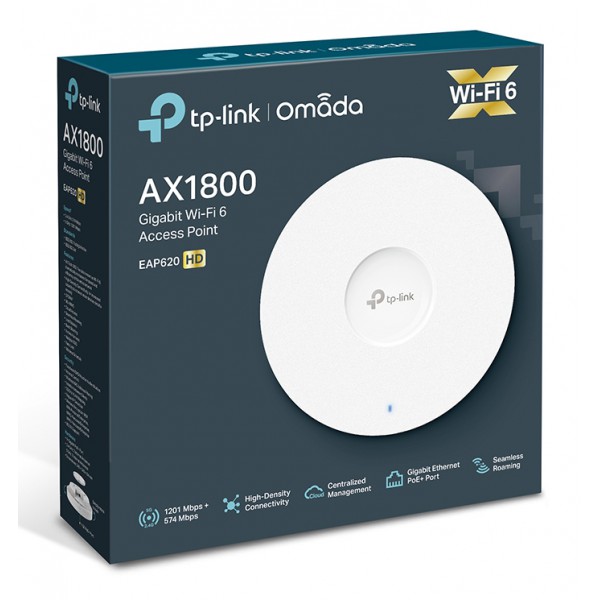 TP-LINK access point EAP620 HD, AX1800, WiFi 6, ceiling mount, Ver. 3.2 TP-LINK access point EAP620 HD, AX1800, WiFi 6, ceiling mount, Ver. 3.2