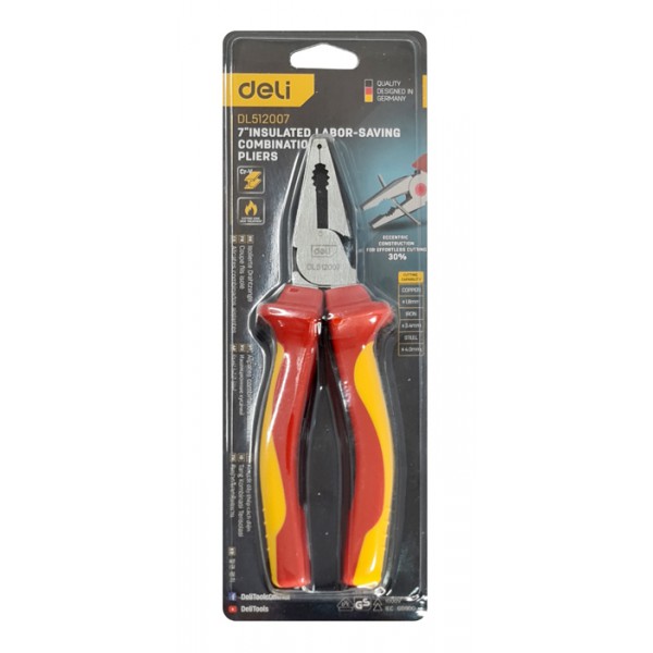 DELI πένσα ίσια ηλεκτρολόγου DL512007, μόνωση VDE 1000V, 18cm DELI πένσα ίσια ηλεκτρολόγου DL512007, μόνωση VDE 1000V, 18cm