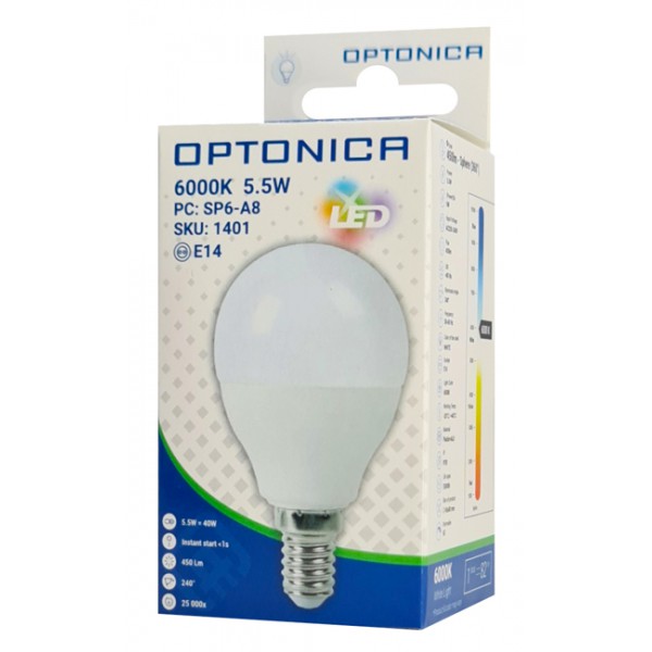OPTONICA LED λάμπα G45 1401, 5.5W, 6000K, E14, 450lm OPTONICA LED λάμπα G45 1401, 5.5W, 6000K, E14, 450lm