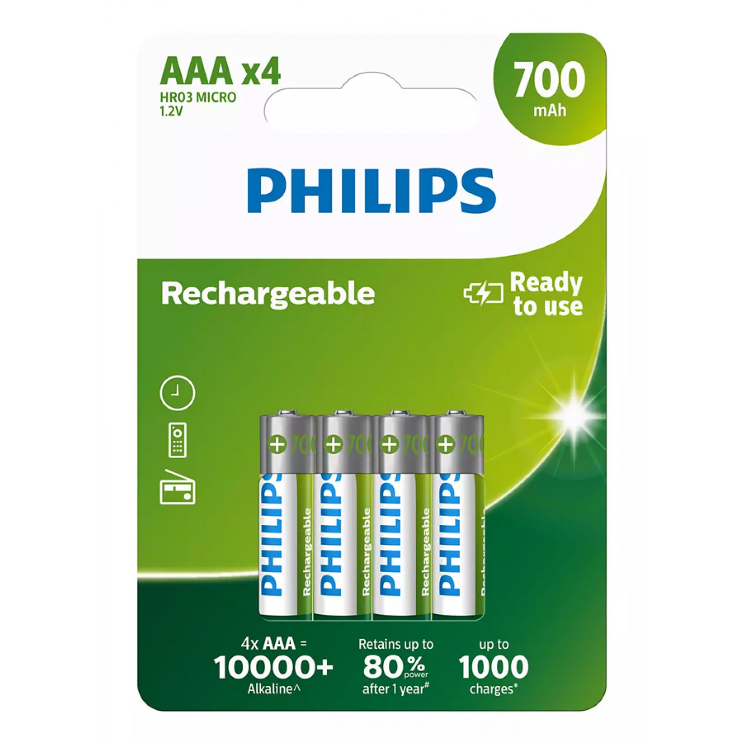 PHILIPS επαναφορτιζόμενη μπαταρία R03B4A70, 700mAh, AAA HR03 Micro, 4τμχ PHILIPS επαναφορτιζόμενη μπαταρία R03B4A70, 700mAh, AAA HR03 Micro, 4τμχ