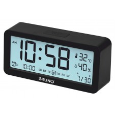 BRUNO ξυπνητήρι BRN-0128 με μέτρηση θερμοκρασίας και υγρασίας, μαύρο