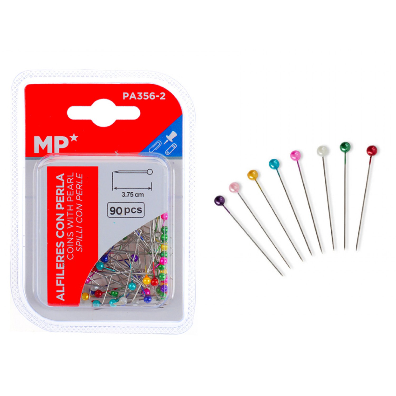 MP πινέζες με κεφάλι PA356-2, μεταλλικές, 3.75cm, πολύχρωμες, 90τμχ MP πινέζες με κεφάλι PA356-2, μεταλλικές, 3.75cm, πολύχρωμες, 90τμχ