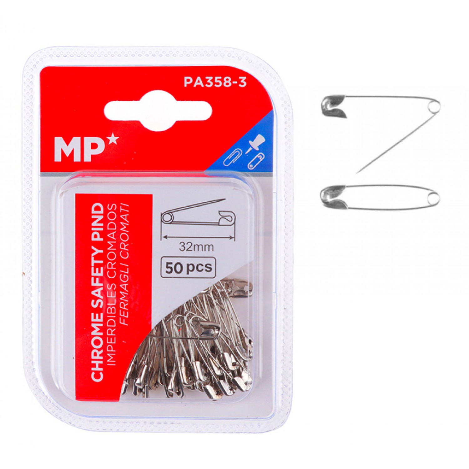 MP παραμάνες PA358-3, μεταλλικές, 32mm, ασημί, 50τμχ MP παραμάνες PA358-3, μεταλλικές, 32mm, ασημί, 50τμχ