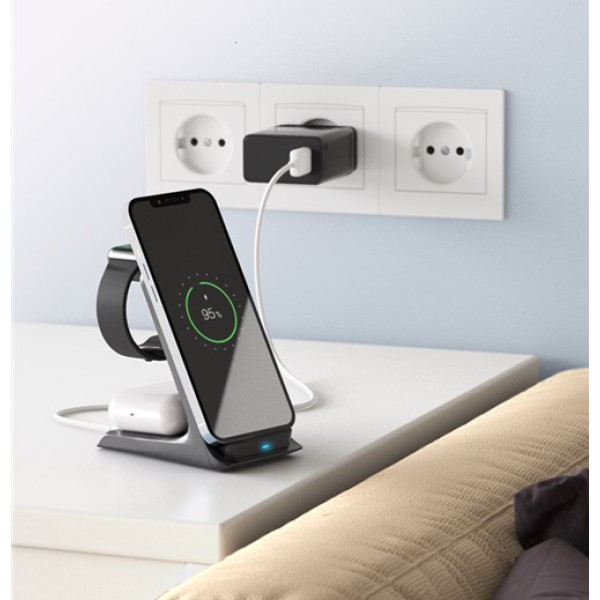 GOOBAY ασύρματος φορτιστής 60217, 3 σε 1, Qi-compatible, 15W, μαύρος
