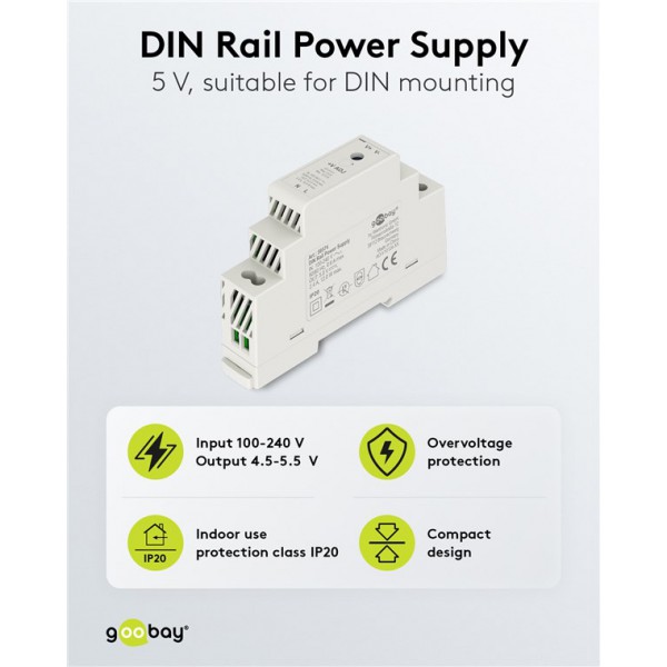 GOOBAY τροφοδοτικό 59574 για DIN rail, 5V/2.4A, 12W, IP20 GOOBAY τροφοδοτικό 59574 για DIN rail, 5V/2.4A, 12W, IP20