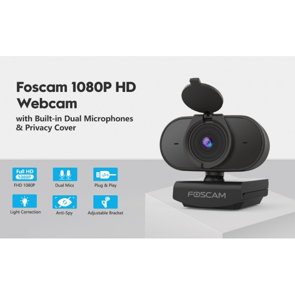 FOSCAM web κάμερα W25, USB, 2MP, Full HD, mic, 84° γωνία θέασης, μαύρη