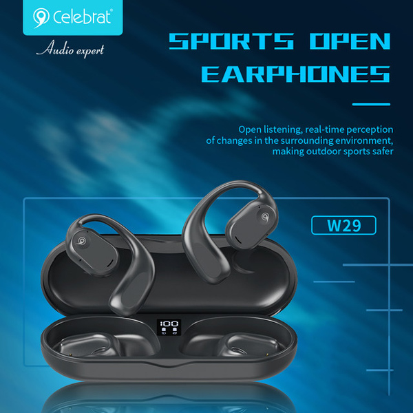 CELEBRAT earphones με θήκη φόρτισης W29, Open Wearable Stereo, μαύρα CELEBRAT earphones με θήκη φόρτισης W29, Open Wearable Stereo, μαύρα