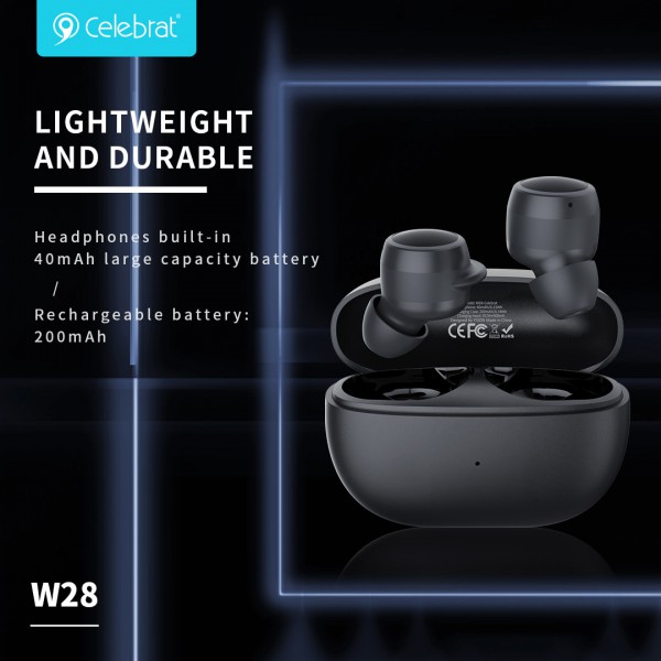 CELEBRAT earphones με θήκη φόρτισης TWS-W28, True Wireless, μαύρα CELEBRAT earphones με θήκη φόρτισης TWS-W28, True Wireless, μαύρα