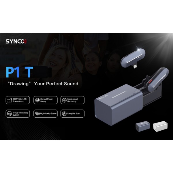 SYNCO ασύρματο μικρόφωνο P1T με θήκη φόρτισης, USB-C, 2.4GHz, γκρι SYNCO ασύρματο μικρόφωνο P1T με θήκη φόρτισης, USB-C, 2.4GHz, γκρι