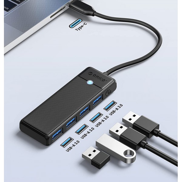 ORICO USB hub PAPW4A-C3, 4x θυρών, 5Gbps, USB-C σύνδεση, μαύρο ORICO USB hub PAPW4A-C3, 4x θυρών, 5Gbps, USB-C σύνδεση, μαύρο