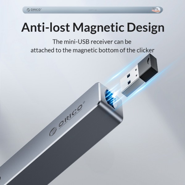 ORICO presenter OPPT-06 με laser & πλήκτρα, επαναφορτιζόμενο, 50m, γκρι