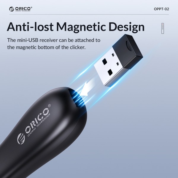 ORICO presenter OPPT-02 με laser & πλήκτρα, επαναφορτιζόμενο, 50m, μαύρο
