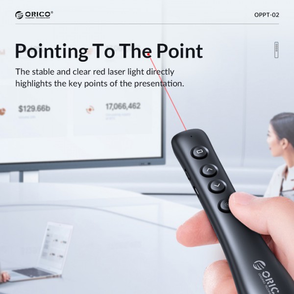 ORICO presenter OPPT-02 με laser & πλήκτρα, επαναφορτιζόμενο, 50m, μαύρο