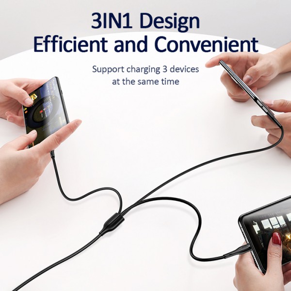 USAMS καλώδιο USB σε USB-C/Lightning/Micro USB US-SJ374, 2A, 1m, μαύρο