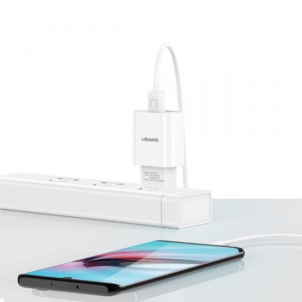 USAMS φορτιστής τοίχου T21OCLN01 με καλώδιο Lightning, USB 2.1A, λευκός USAMS φορτιστής τοίχου T21OCLN01 με καλώδιο Lightning, USB 2.1A, λευκός