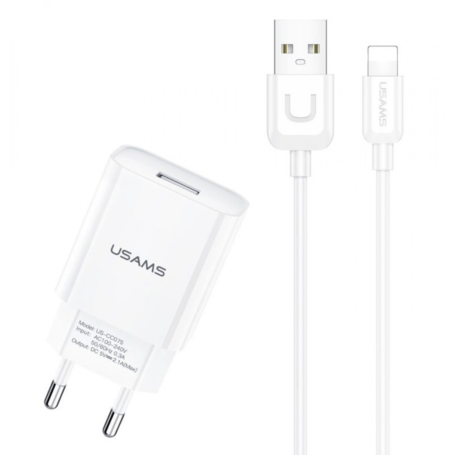 USAMS φορτιστής τοίχου T21OCLN01 με καλώδιο Lightning, USB 2.1A, λευκός USAMS φορτιστής τοίχου T21OCLN01 με καλώδιο Lightning, USB 2.1A, λευκός