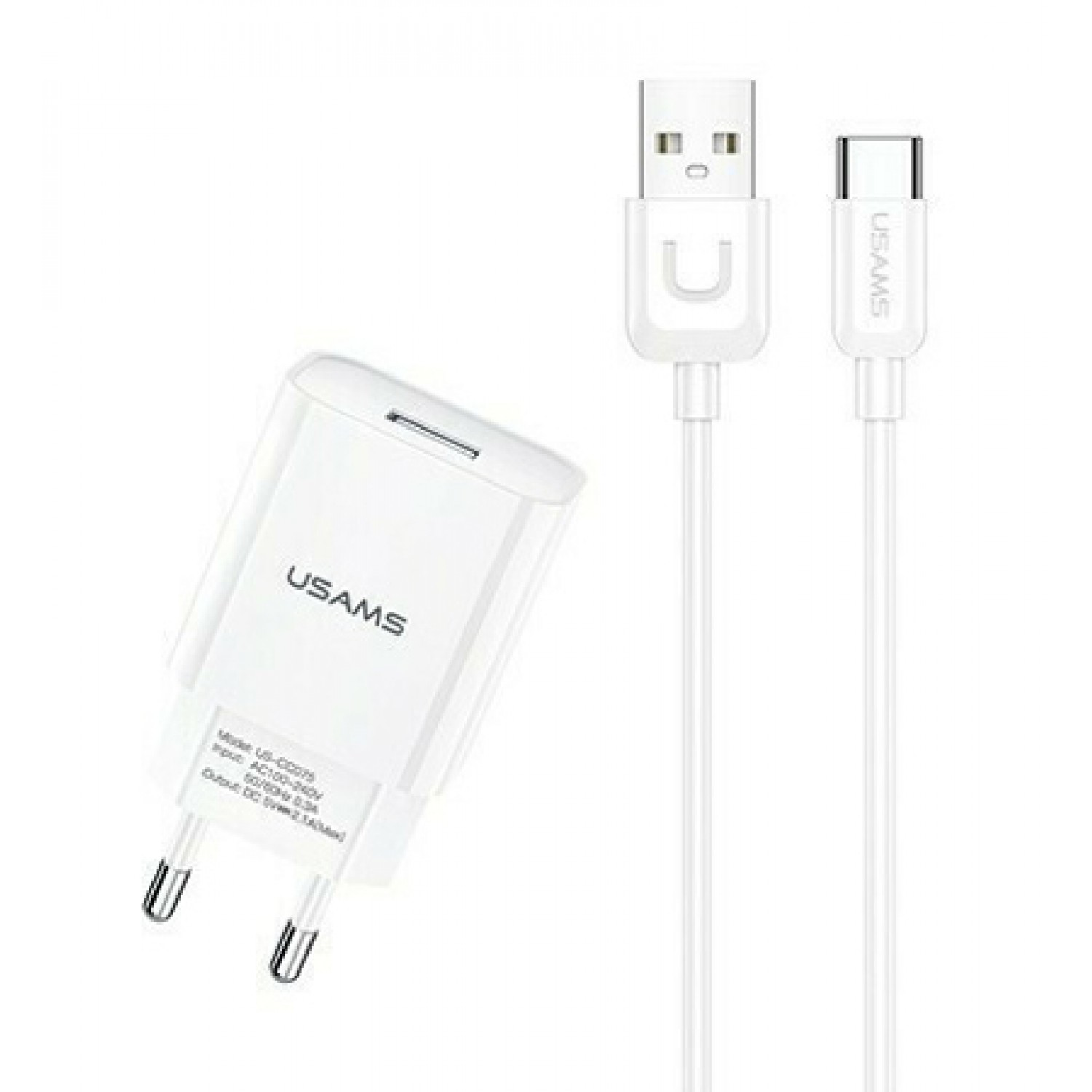 USAMS φορτιστής τοίχου T21OCTC01 με καλώδιο USB-C, USB 2.1A, λευκός USAMS φορτιστής τοίχου T21OCTC01 με καλώδιο USB-C, USB 2.1A, λευκός