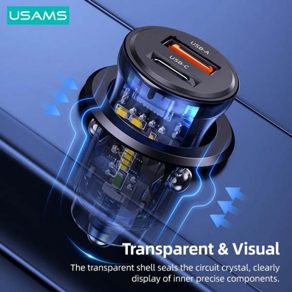 USAMS φορτιστής αυτοκινήτου US-CC164, USB & USB-C, 30W, μαύρος USAMS φορτιστής αυτοκινήτου US-CC164, USB & USB-C, 30W, μαύρος