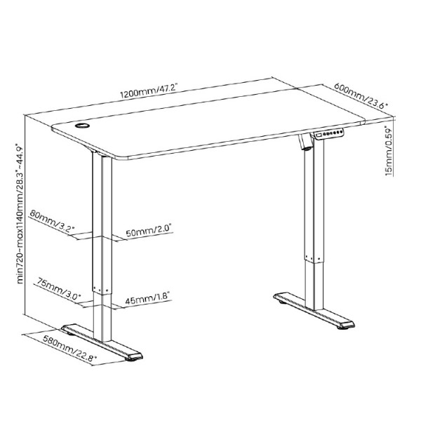 BRATECK ηλεκτρικό γραφείο S12-22R-B, ρυθμιζόμενο ύψος, 120x60cm, καφέ