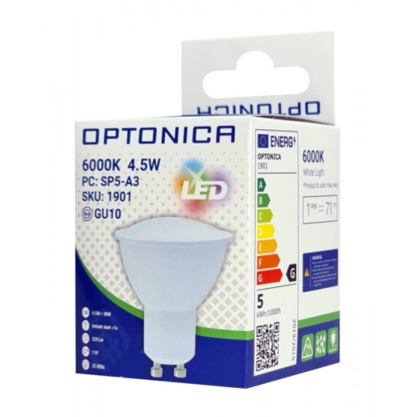 OPTONICA LED λάμπα spot 1901, 4.5W, 6000K, GU10, 320lm OPTONICA LED λάμπα spot 1901, 4.5W, 6000K, GU10, 320lm