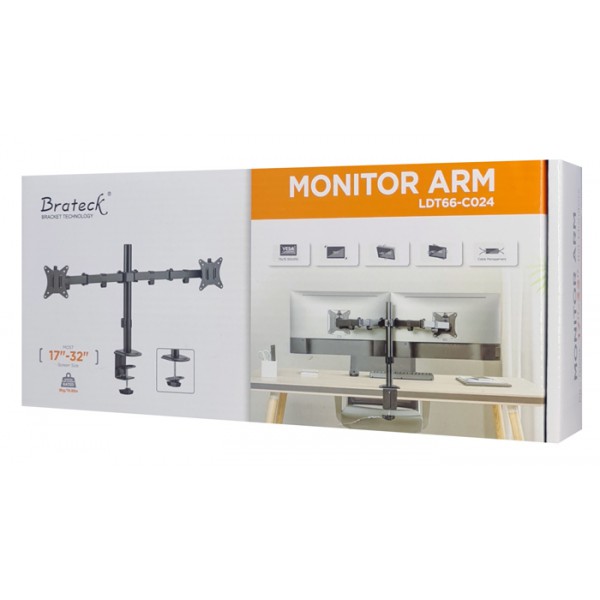 BRATECK βάση γραφείου LDT66-C024 για 2 οθόνες 17"-32", έως 9kg ανά οθόνη BRATECK βάση γραφείου LDT66-C024 για 2 οθόνες 17"-32", έως 9kg ανά οθόνη