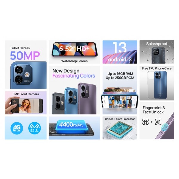 ULEFONE Smartphone Note 16 Pro, 6.52", 8/128GB, Octa-core, 50MP, μαύρο